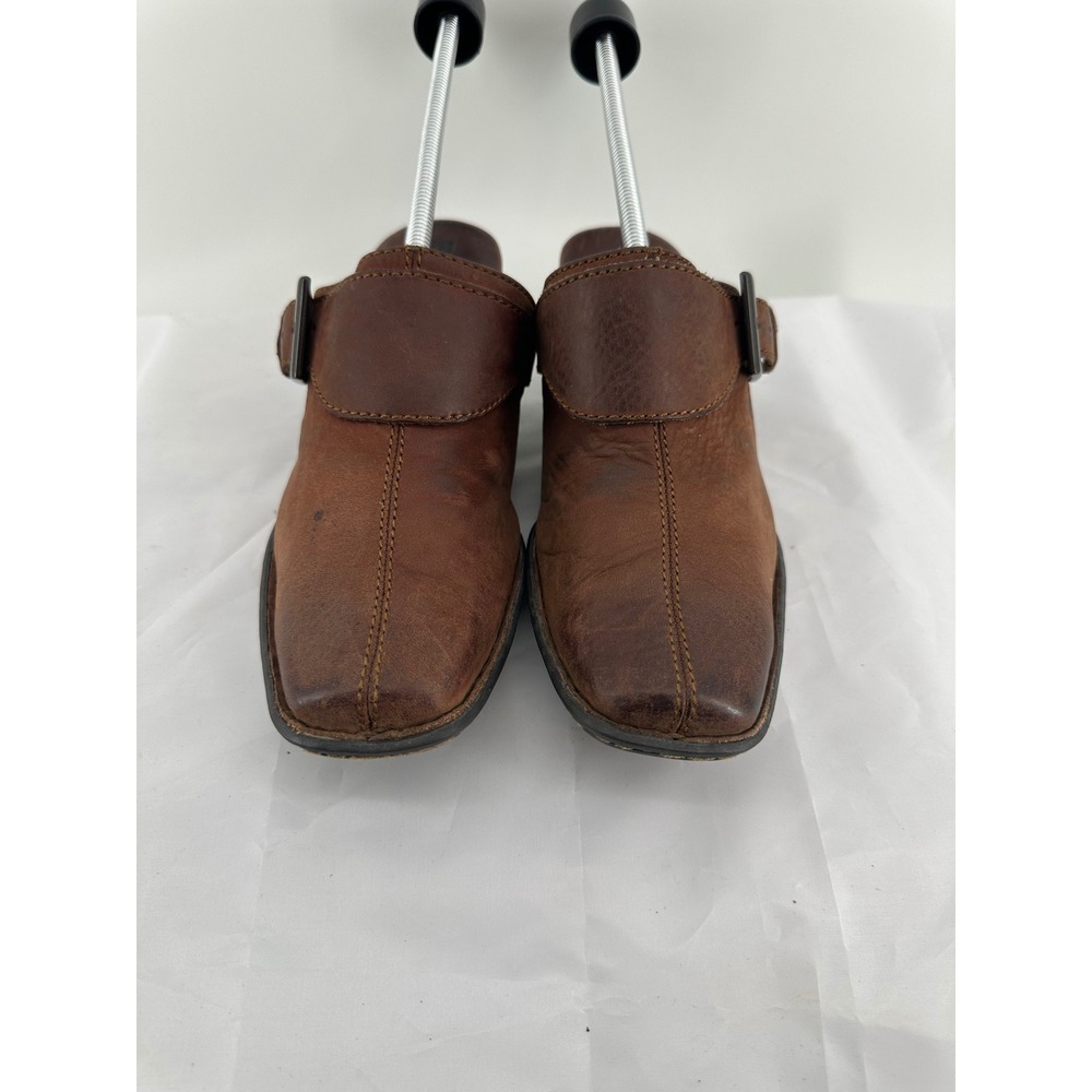 Born‎ Brown Leather Square Toe Buckle Mule Clogs W81348 Mens 6 Womens 8
